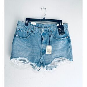Levi's premium 501 distress denim shorts beach summer resort blue women 32 New